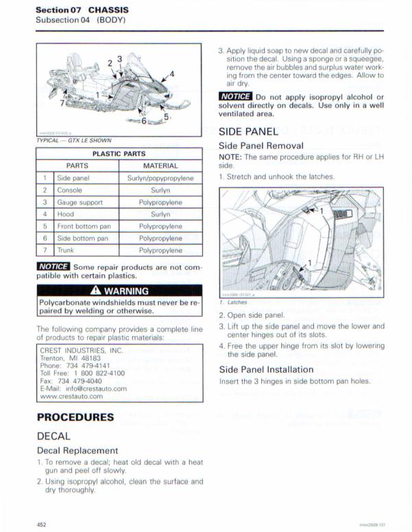Skidoo REV 1200 GTX GSX MXZ Snowmobile Service Manual sample page from the repair manual