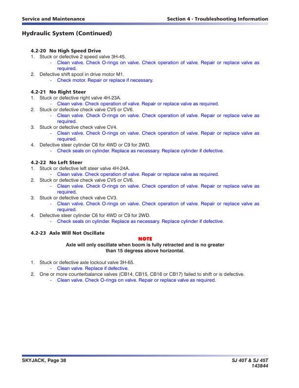 Skyjack SJ40T SJ45T Telescopic Boom Lift Service Manual sample page showing schematics and diagrams