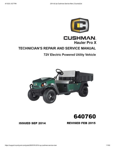 Cushman Hauler Pro X 72V Service Manual 2014-2020 - Service Manual PDF Instant Download