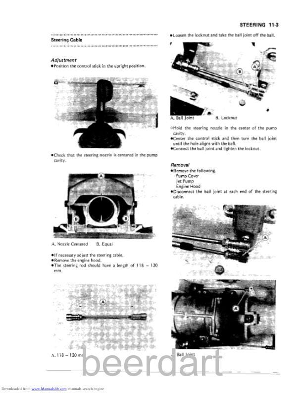 Kawasaki JetMate Service Manual sample page with service data and tables