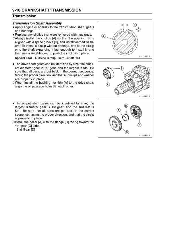 Kawasaki KX 250 KX250F Service Manual sample page with service data and tables