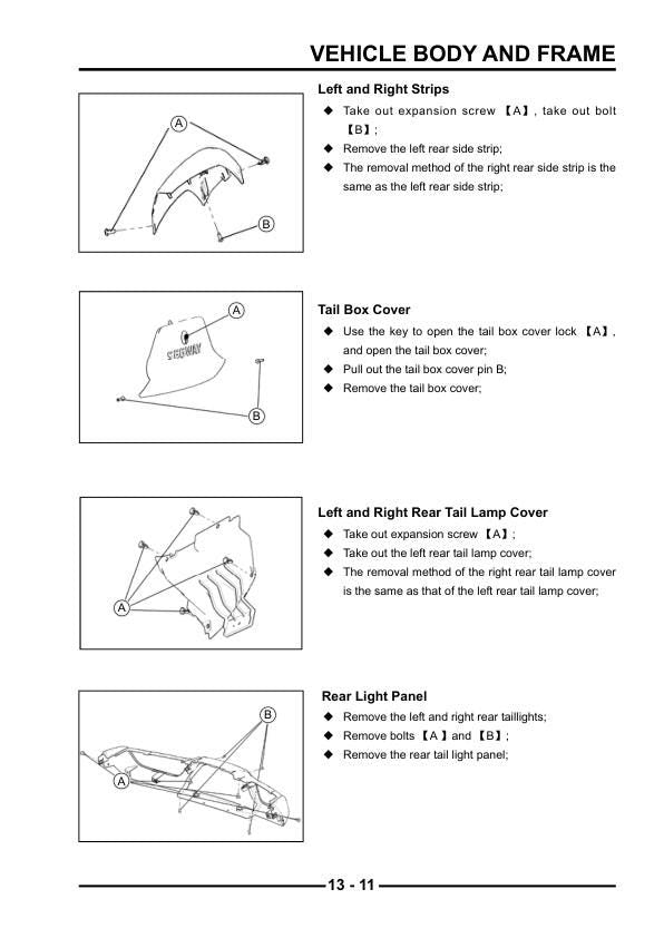 Segway Snarler ATV Service Manual sample page with service data and tables