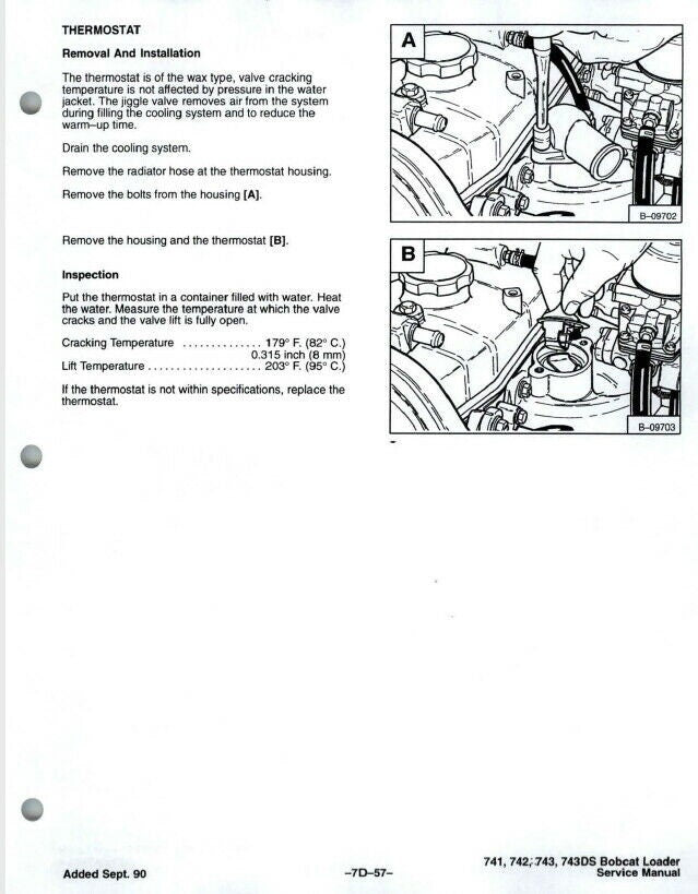 Bobcat 741 742 743 Skid Steer Loader Service Manual sample page with service data and tables