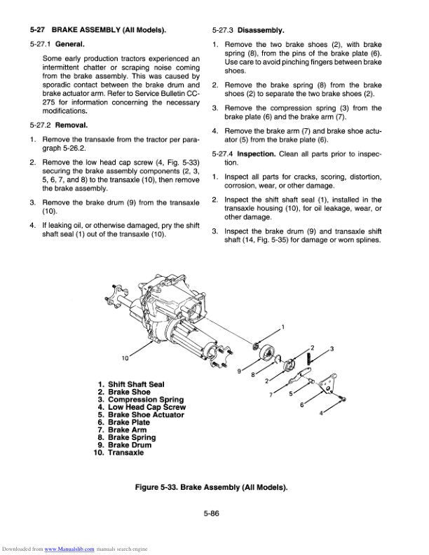 Cub Cadet 2000 Mower Service Manual sample page with service data and tables