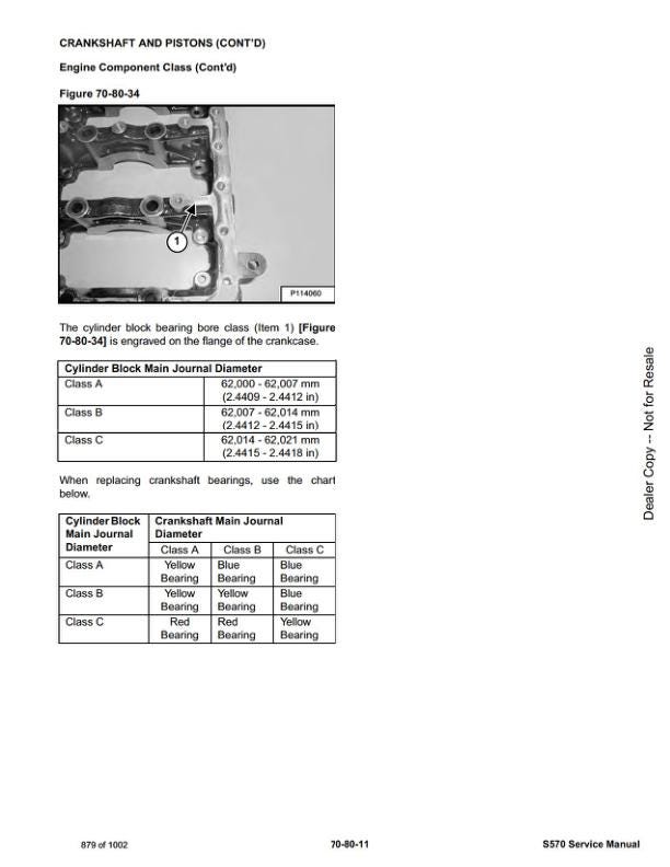 Bobcat S570 Skid Steer Loader Service Manual sample page with service data and tables