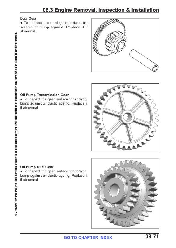 CFMOTO ZFORCE 500 Trail Service Manual sample page with service data and tables