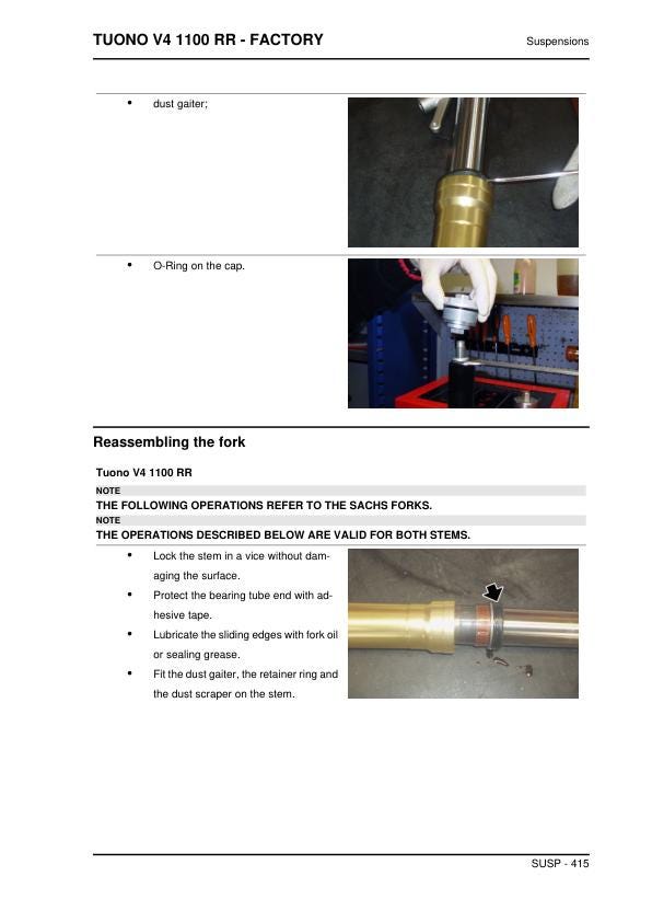 Aprilia Tuono V4 1100 RR - Factory Service Manual sample page showing schematics and diagrams