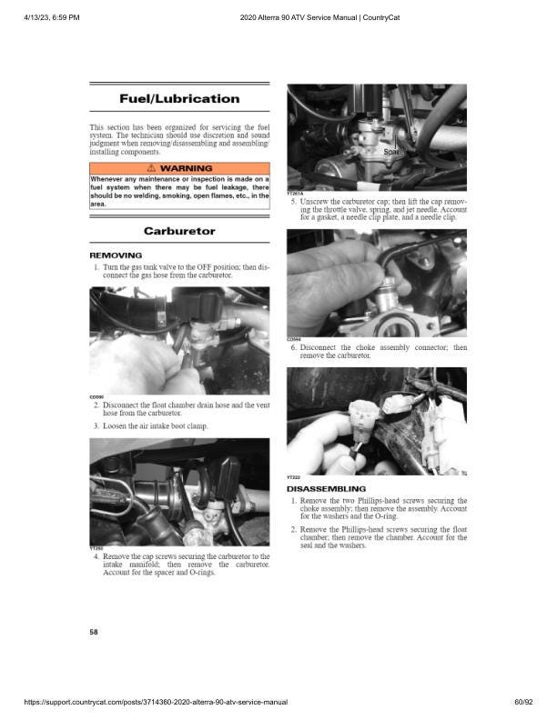 Arctic Cat Alterra 90 ATV Service Manual sample page from the repair manual