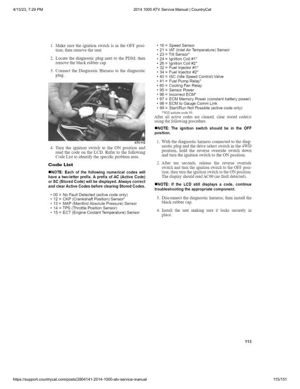 Arctic Cat 1000 XT ATV Service Manual sample page with technical illustrations
