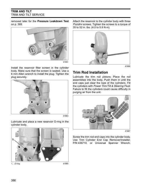 Evinrude ETEC 200 225 250 300 Service Manual sample page with service data and tables