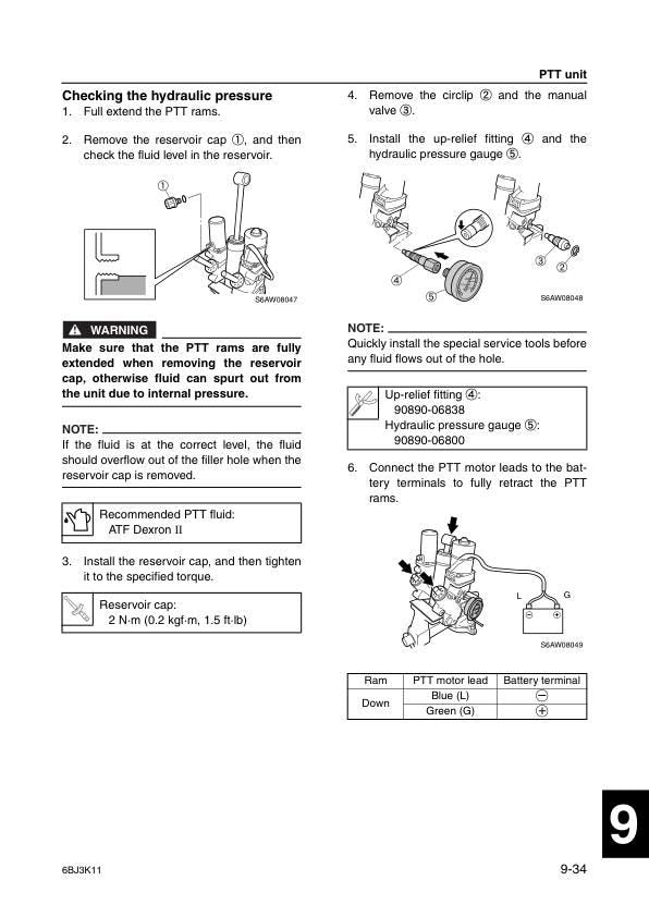 Yamaha F300A F350A FL300A FL350A Service Manual sample page with service data and tables