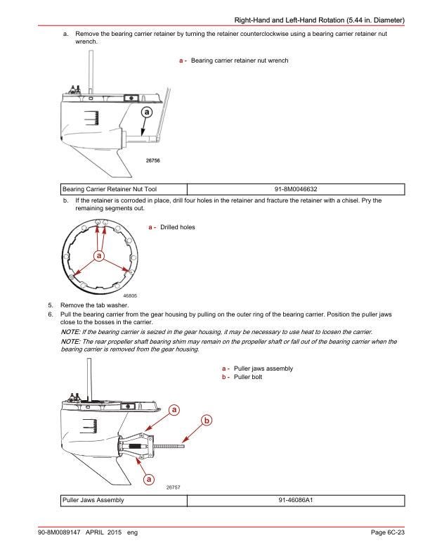Mercury Verado 200 300 350 400R Outboard Service Manual sample page with service data and tables