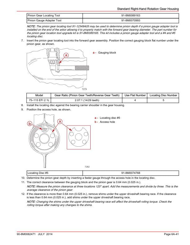 Mercury FourStroke 75 90 115 80 100 Outboard Service Manual sample page with service data and tables