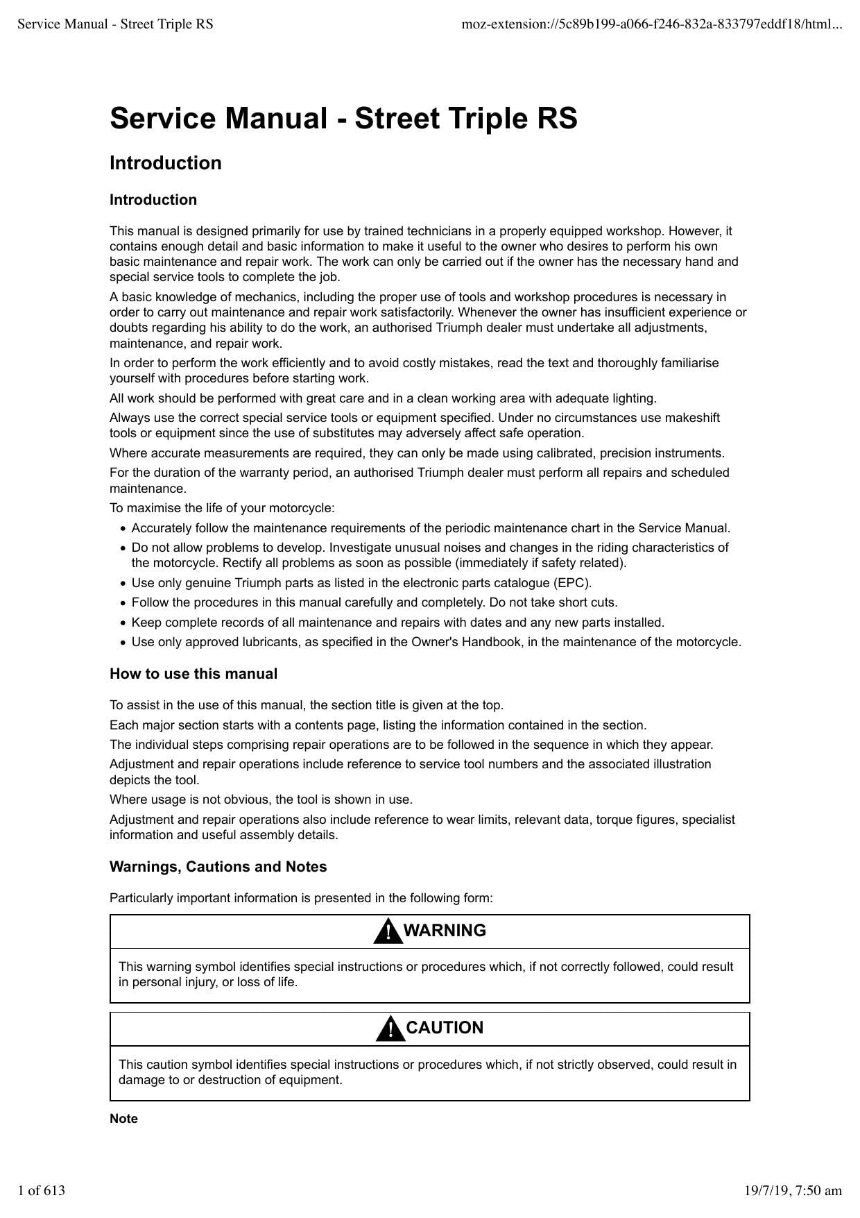 Triumph Street Triple RS Motorcycle Service Manual | 2017-2021 - sample page 10