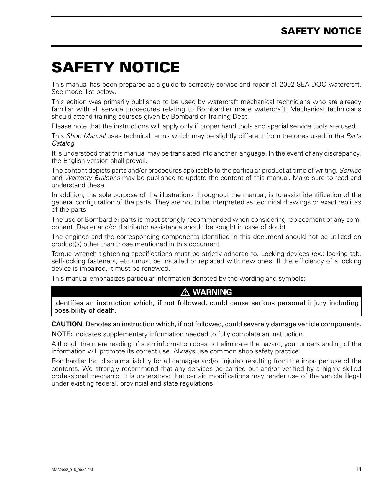 Sea-Doo GTI GTX RX xp lrv di PWC Service Manual | 2002-2006 - sample page 10