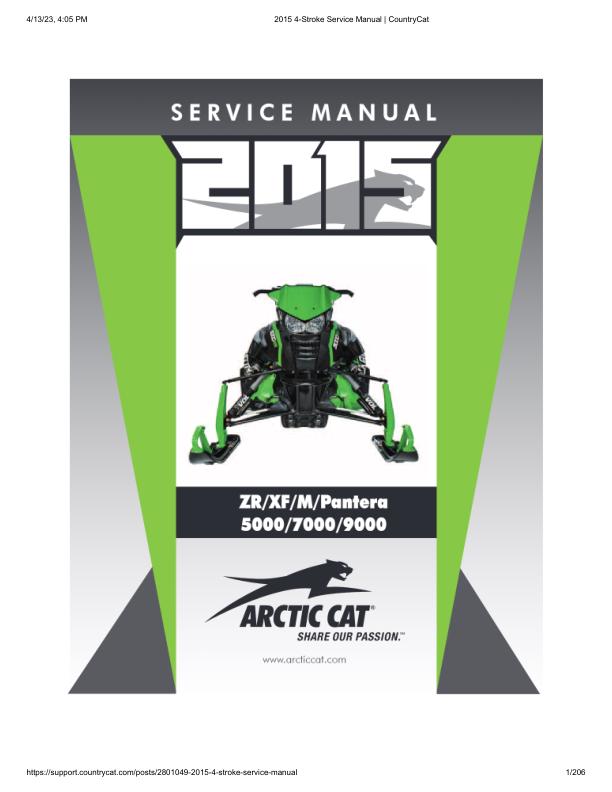 Arctic Cat ZR XF M Pantera 5000 7000 9000 Snowmobile Service Manual factory service manual title page