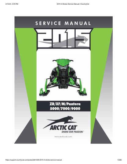 Arctic Cat ZR XF M Pantera 5000 7000 9000 Snowmobile Service Manual factory service manual title page