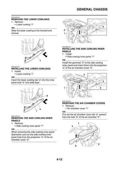 Yamaha YZF-R1 Motorcycle Service Manual sample page with diagrams and specifications