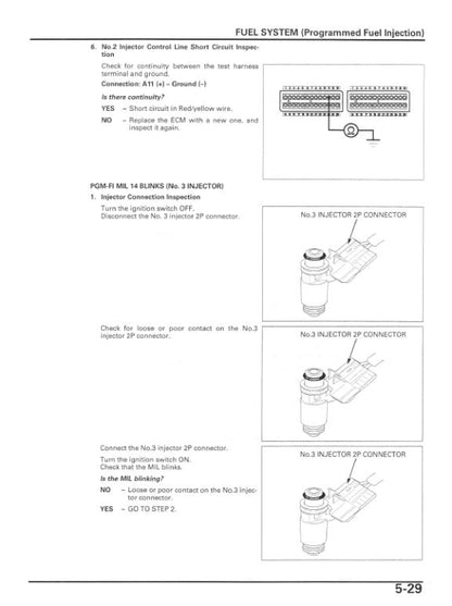 Honda VFR800/A Interceptor Motorcycle Service Manual sample page showing repair procedures