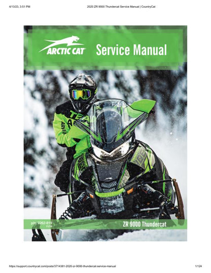 Arctic Cat Thundercat ZR 9000 Snowmobile Service Manual factory service manual title page