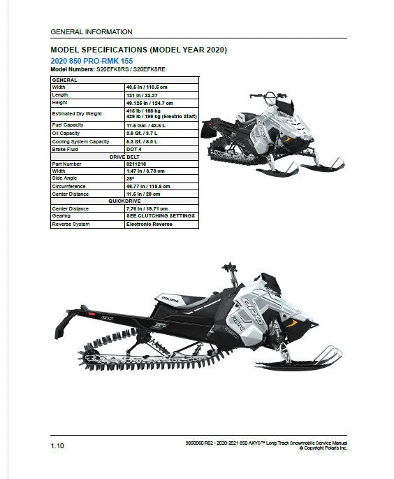 Polaris AXYS 850 Snowmobile Service Manual sample page from service manual