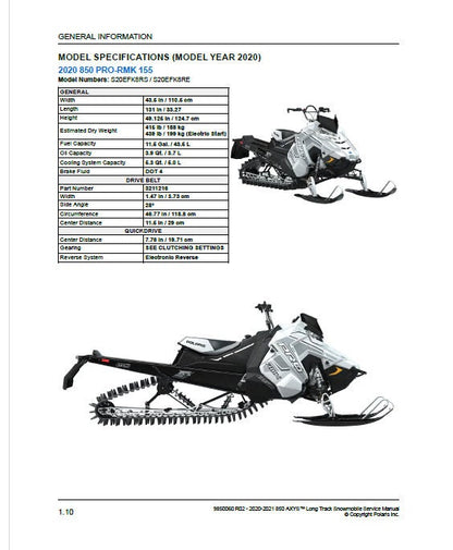 Polaris AXYS 850 Snowmobile Service Manual sample page from service manual