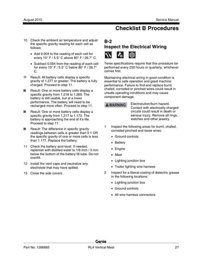 Genie RL 4 Gas Powered Light Tower Service Manual sample page with technical illustrations