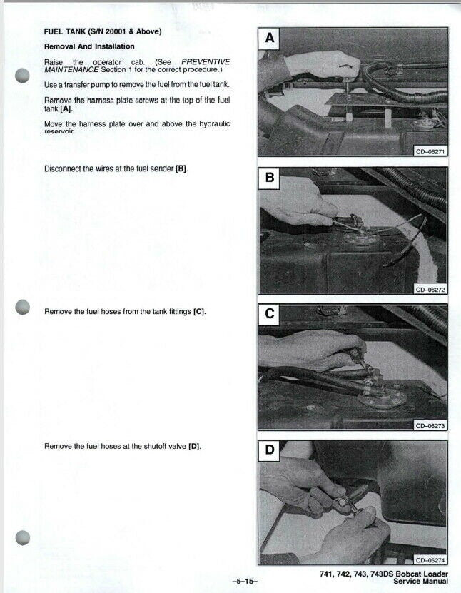 Bobcat 741 742 743 Skid Steer Loader Service Manual sample page showing repair procedures
