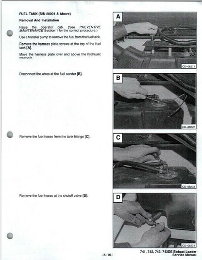 Bobcat 741 742 743 Skid Steer Loader Service Manual sample page showing repair procedures