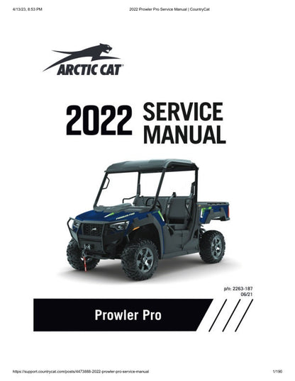 Arctic Cat Prowler Pro UTV Service Manual factory service manual title page