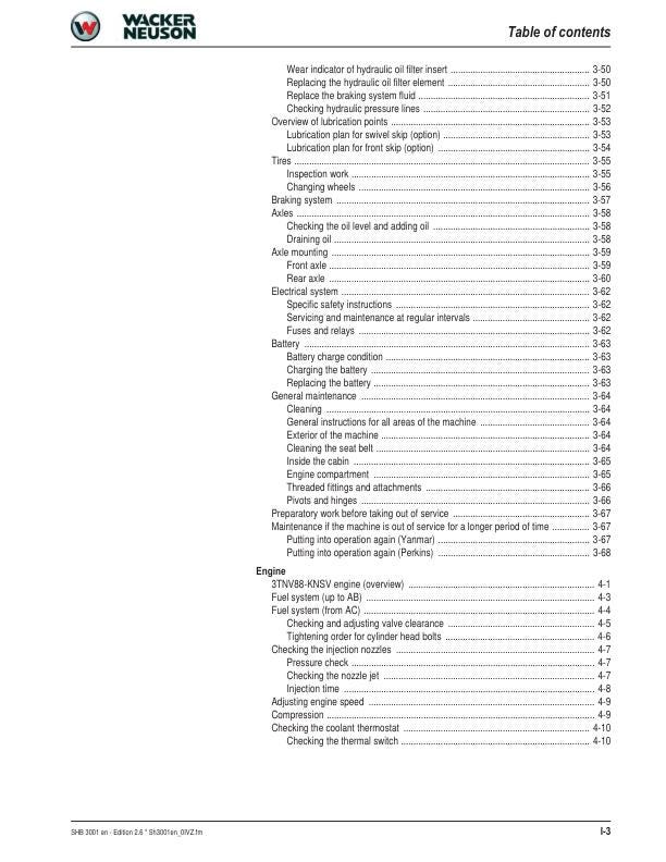 Wacker Neuson 3001 Dumper Service Manual sample page with diagrams and specifications