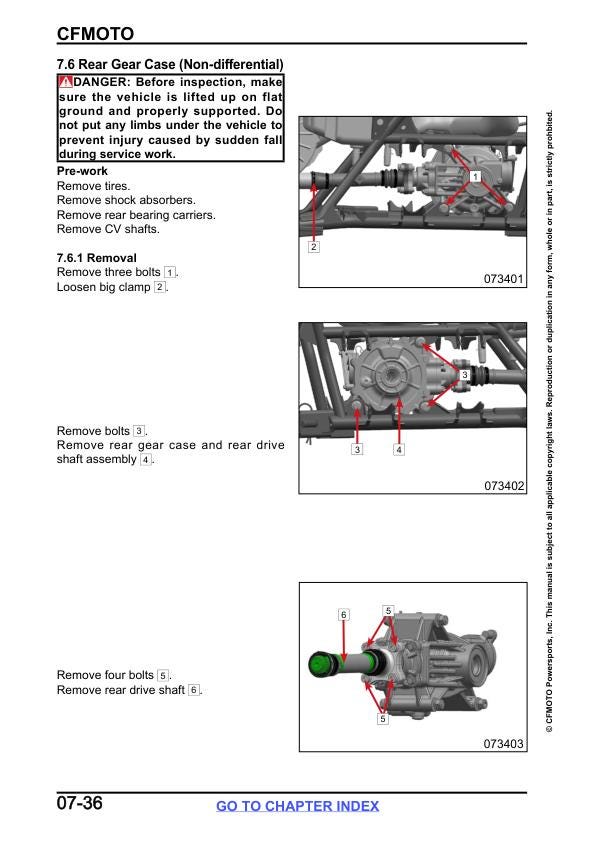 CFMOTO CFORCE 600 625 ATV Service Manual sample page with service data and tables