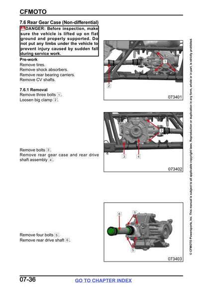 CFMOTO CFORCE 600 625 ATV Service Manual sample page with service data and tables