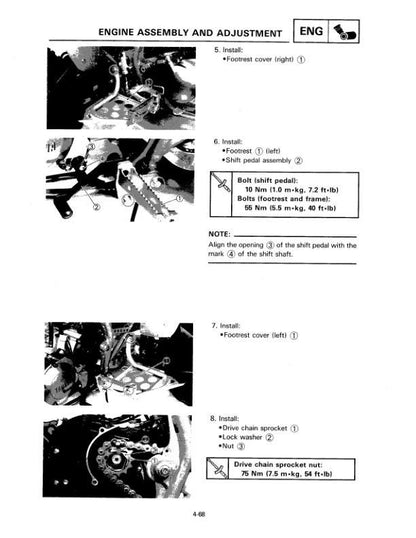 Yamaha Warrior YFM350XKC Motorcycle Service Manual sample page with technical illustrations