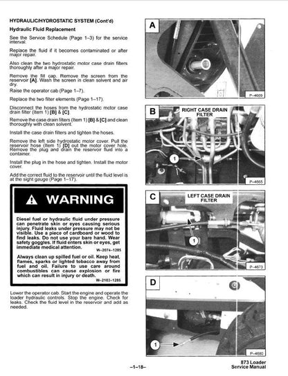 Bobcat 873G Skid Steer Loader Service Manual sample page with technical illustrations