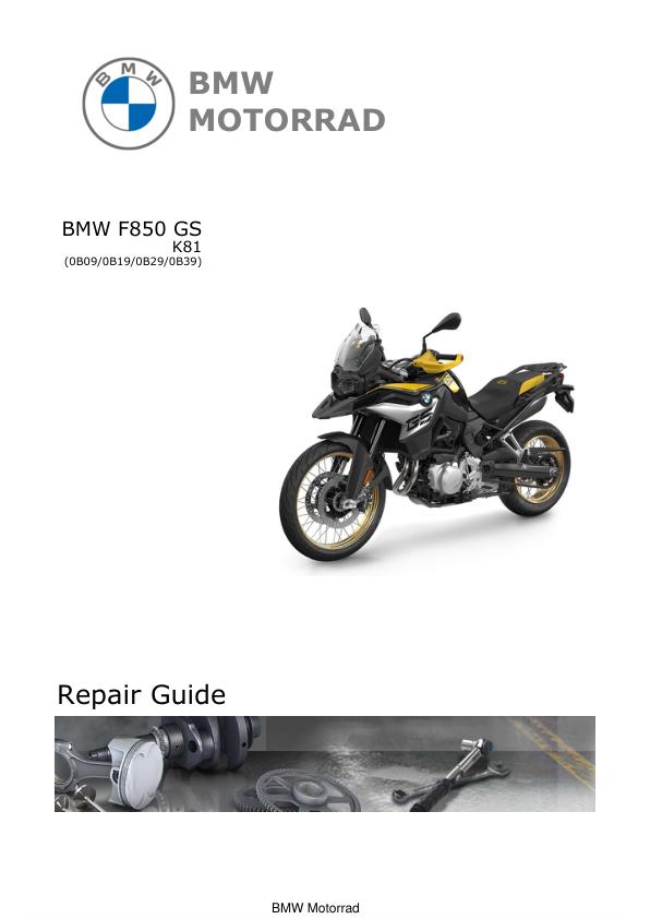 BMW F850 GS K81 Motorcycle Service Manual factory service manual title page