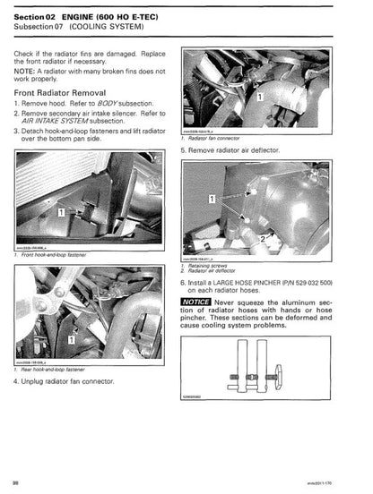 Skidoo REV XU 600 1200 Snowmobile Service Manual table of contents