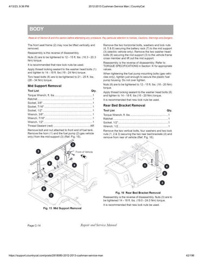 Cushman Electric Shuttle 2 4 6 Golf Cart Service Manual sample page with diagrams and specifications