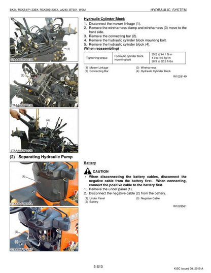 Kubota BX 24 Tractor Service Manual sample page with technical illustrations