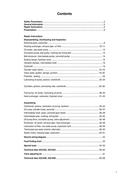 Volvo Penta AQ125 AQ145 A/B Engine Service Manual table of contents
