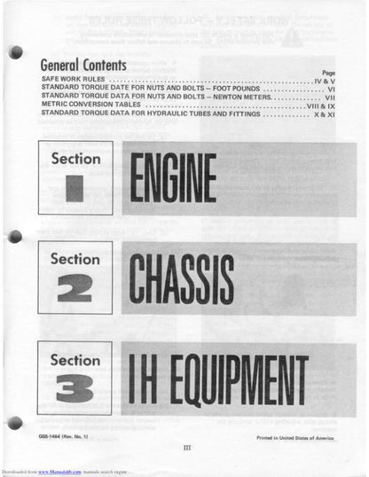 Cub Cadet 86-1650 Tractor Service Manual table of contents