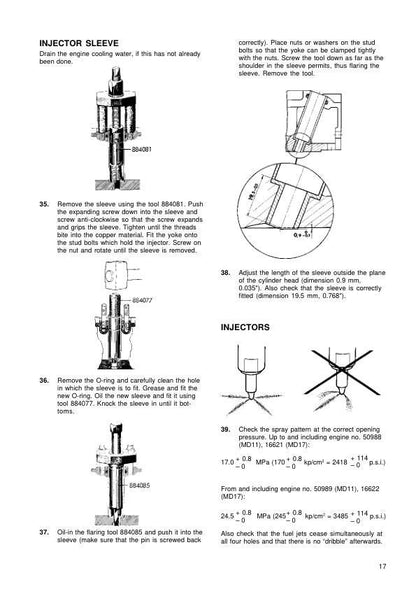 Volvo Penta MD11C MD17C MD11D MD17D Engine Service Manual sample page with technical illustrations