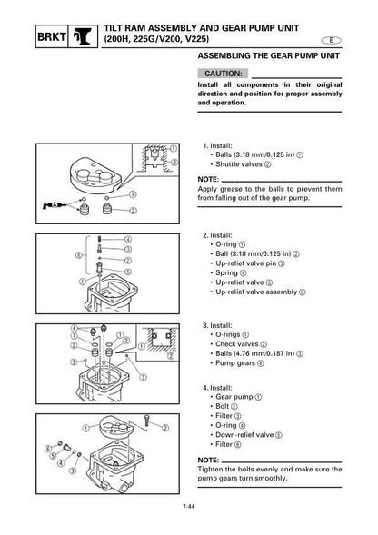 Yamaha 225G 250B L250B Outboard Service Manual sample page with service data and tables