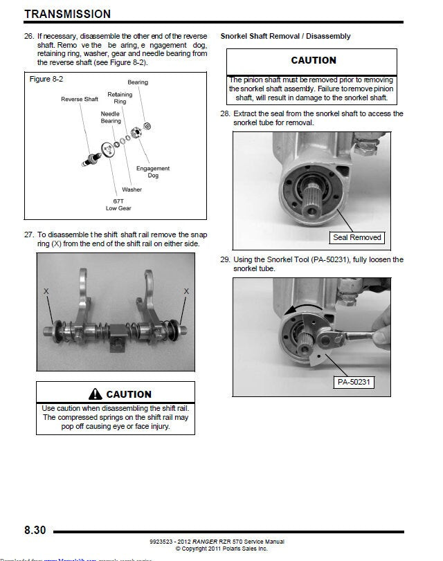 Polaris RZR 570 UTV Service Manual sample page with technical illustrations