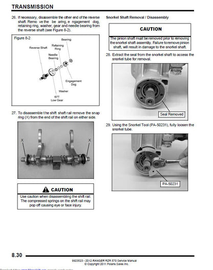 Polaris RZR 570 UTV Service Manual sample page with technical illustrations