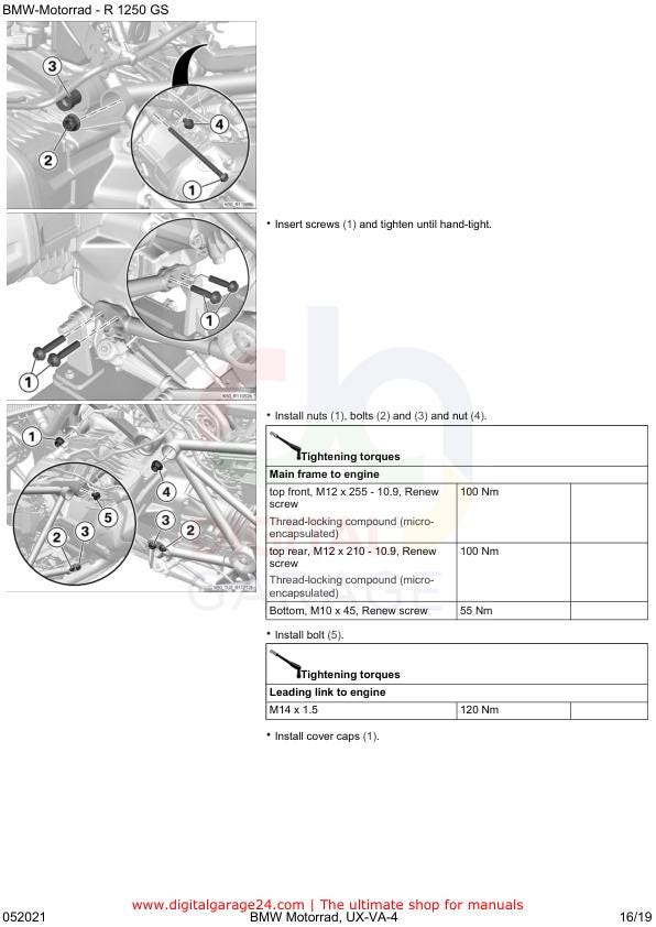 BMW R1250 GS K50 /12 Motorcycle Service Manual table of contents