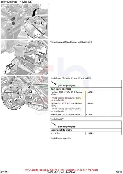 BMW R1250 GS K50 /12 Motorcycle Service Manual table of contents
