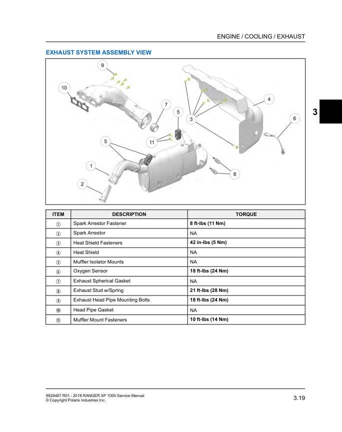 Polaris RANGER XP/XP Crew 1000 UTV Service Manual sample page showing repair procedures