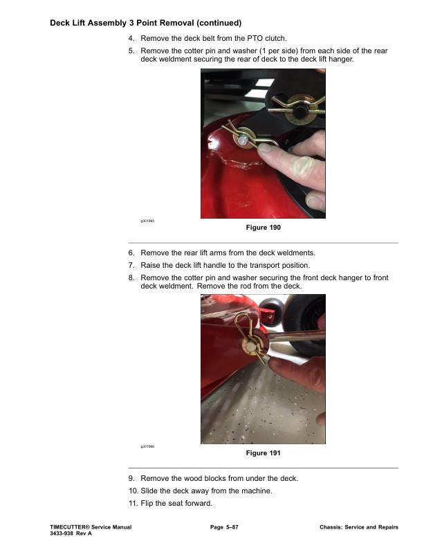 Toro Timecutter 74685 74687 74690 74694 Mower Service Manual sample page with service data and tables