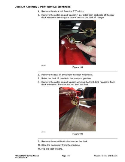 Toro Timecutter 74685 74687 74690 74694 Mower Service Manual sample page with service data and tables